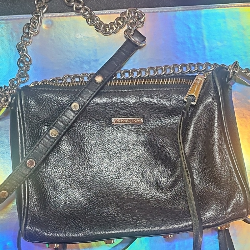 REBECCA MINKOFF Black Leather Chain Crossbody Bag